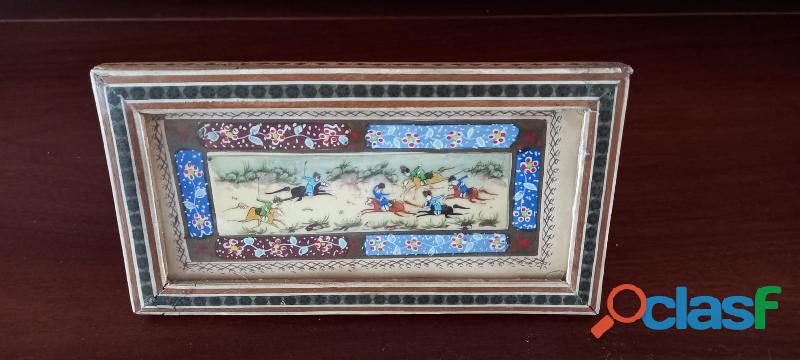 Miniatura persiana giocatori di polo pittura su lastra in