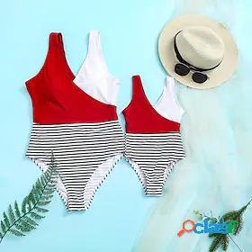 Mommy and Me Swimsuit Causal Striped Color Block Print