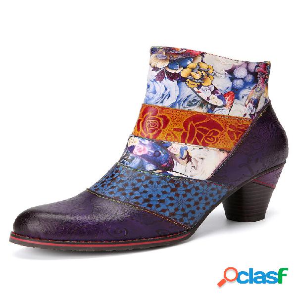 Socofy Color Block Stampa floreale in rilievo Patchwork in