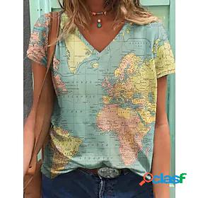 Womens Blouse T shirt V Neck Print Modern Multi Color