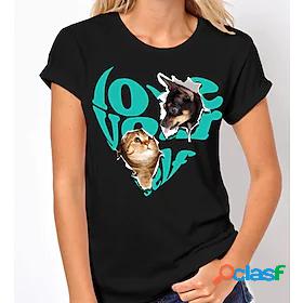 Womens Cat Dog Casual Weekend Cat Painting Short Sleeve T