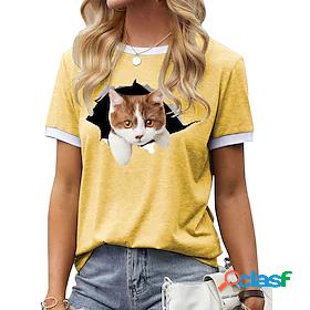 Womens Cat Graphic Patterned Daily Weekend Cat 3D Cat Short