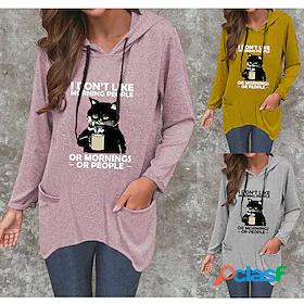 Womens Cat Letter Hoodie Pullover Pocket Cat Ear Print Hot