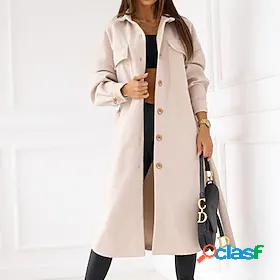 Womens Coat Lace up Long Coat White Black Gray Khaki Apricot