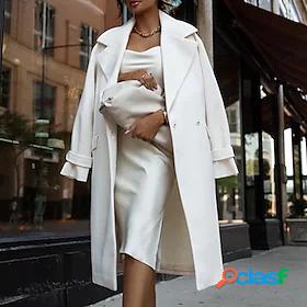 Womens Coat Pocket Long Coat Black Street Elegant Single