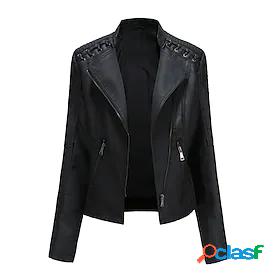 Womens Faux Leather Jacket Faux Fur Coat with Pockets Full