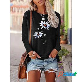 Womens Floral Flower Casual Long Sleeve T shirt Tee Round