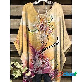 Womens Floral Holiday Beach Floral 3/4 Length Sleeve T shirt