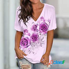 Womens Floral Rose Casual Holiday Weekend Floral Painting