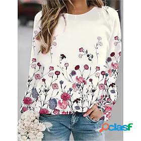 Womens Floral Sweatshirt Pullover Crew Neck Patchwork Print