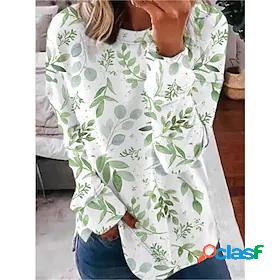 Womens Flower Sweatshirt Crew Neck Patchwork Print 3D Print