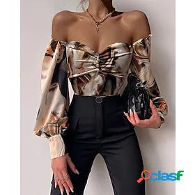 Womens Graphic Patterned Daily Weekend Long Sleeve Crop Top