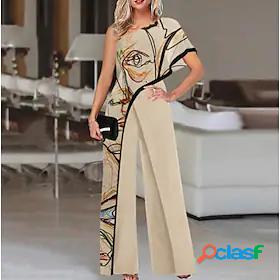 Womens Jumpsuit Print Elegant One Shoulder Straight Daily