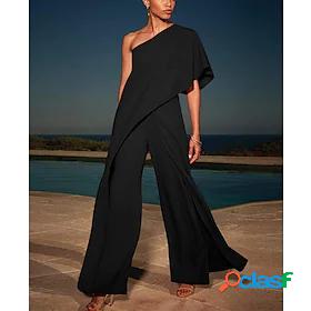 Womens Jumpsuit Solid Color Patchwork Overlay Elegant One