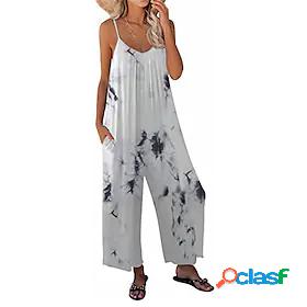 Womens Jumpsuit Tie Dye Backless Pocket Casual V Neck Street