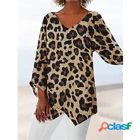Womens Leopard Casual Daily Geometric Long Sleeve T shirt