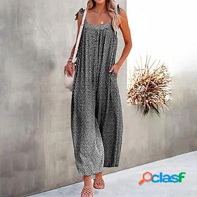 Womens Overall Polka Dot Pocket Print Casual Square Neck
