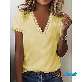 Womens Plain Casual Weekend Short Sleeve T shirt Tee V Neck