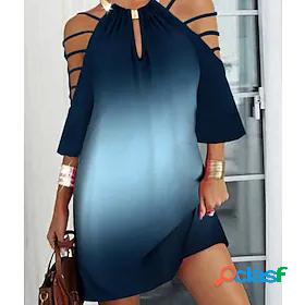 Womens Short Mini Dress A Line Dress Navy Blue Short Sleeve