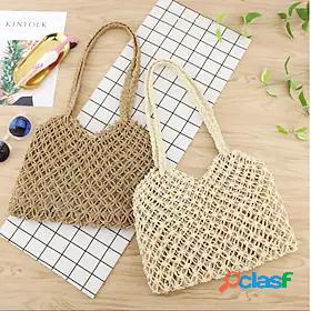 Womens Unisex Straw Bag Beach Bag Straw Tote Pattern