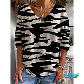Womens Zebra Casual Daily Painting 3/4 Length Sleeve T shirt