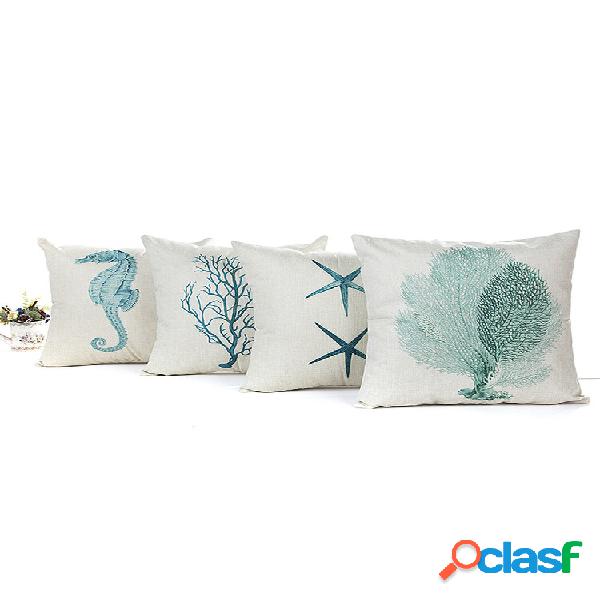 1 pz Blue Sea House Starfish Fodera per cuscino in cotone e