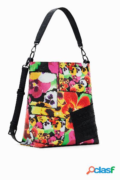 Borsa a secchiello grande con patch floreale