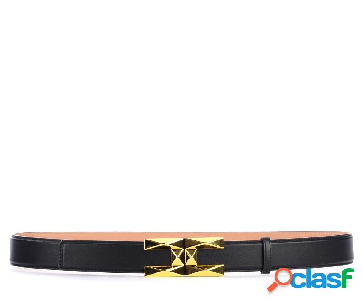 Cintura Elisabetta Franchi nera con logo sfaccettato