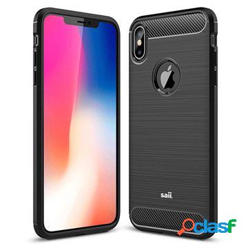 Cover in TPU iPhone XS Max Saii, Effetto Spazzolato - Fibra