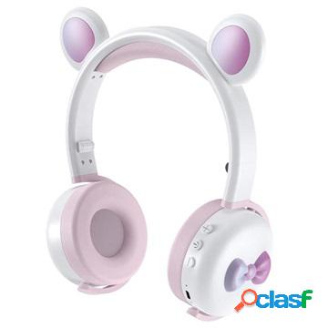 Cuffie Bluetooth BK7 con LED Bear Ear - Bianche