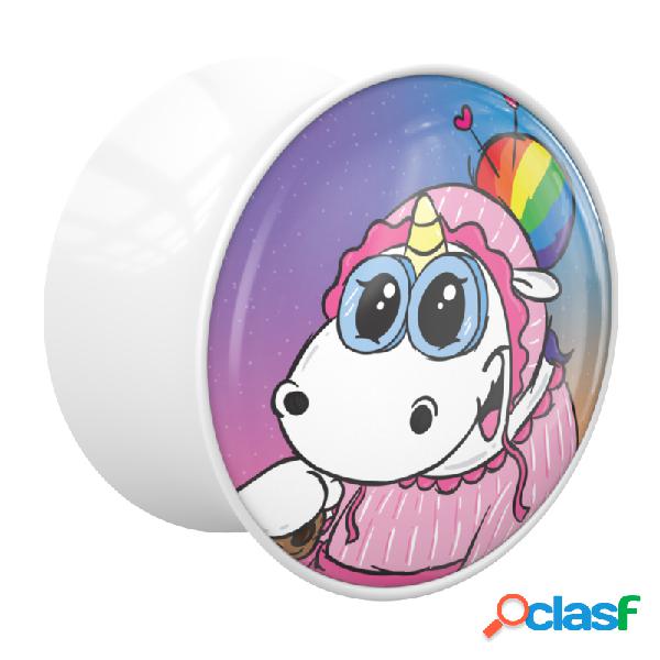 Double flared plug (acrylic, white) con Chubby Unicorn
