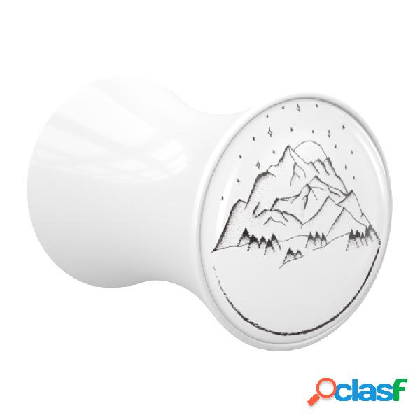 Double flared plug (acrylic, white) con motif "mountains"