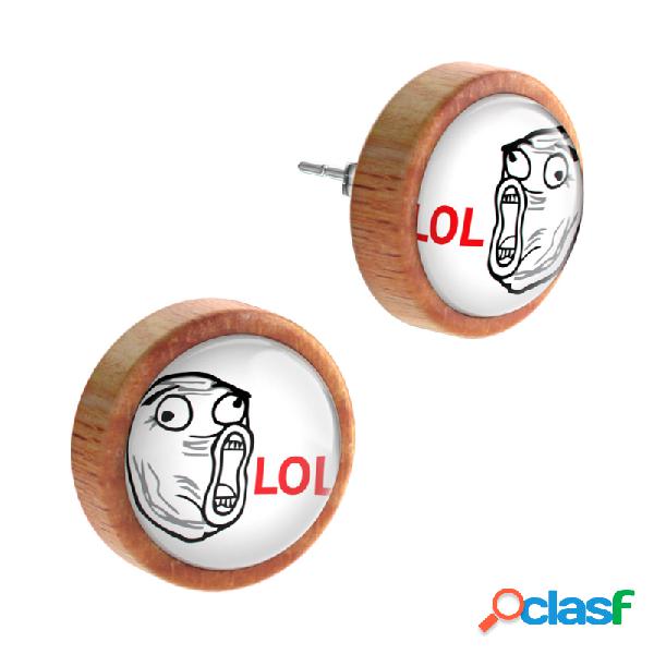 Ear studs (wood) con "LOL" lettering Legno Orecchini