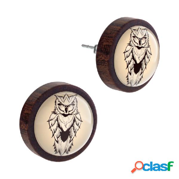 Ear studs (wood) con gufo Legno Orecchini