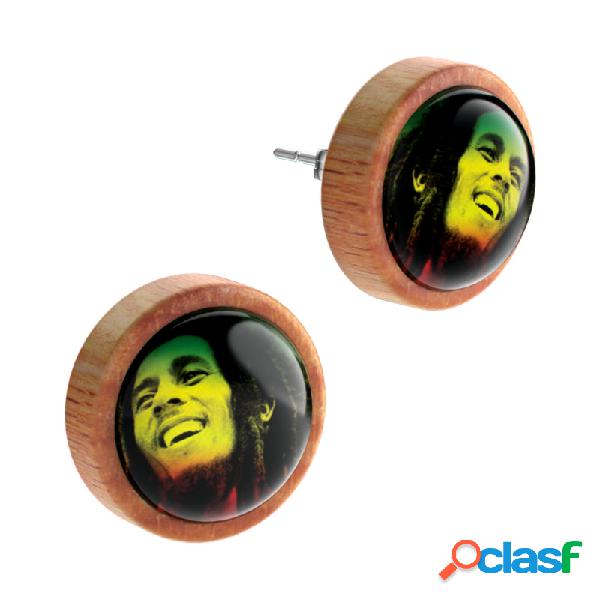 Ear studs (wood) con motif "Bob Marley" Legno Orecchini