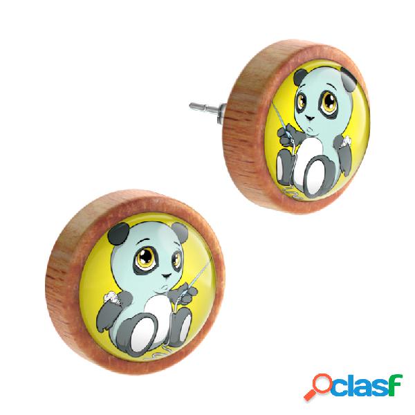 Ear studs (wood) con motif "cute panda" Legno Orecchini