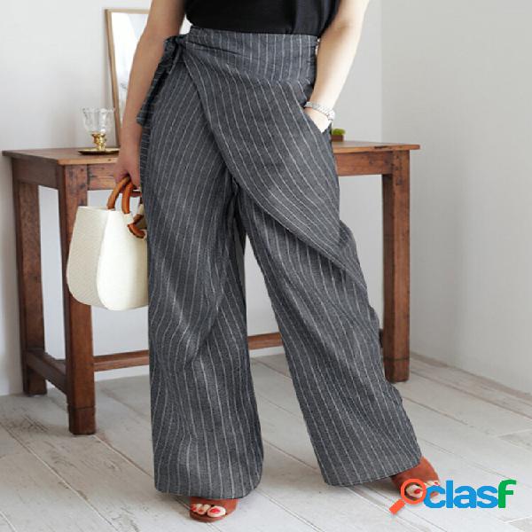 Gamba larga casual con stampa a strisce asimmetriche da