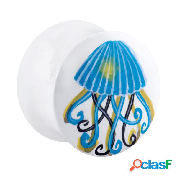 Hand painted double flared plug (wood) con jellyfish design