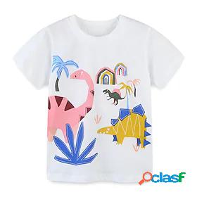 Kids Boys T shirt Short Sleeve Cartoon Dinosaur White Cotton