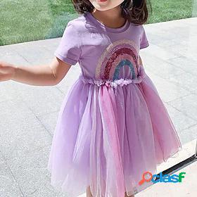 Kids Little Girls Dress Rainbow Color Block Daily A Line