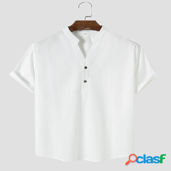 Men Plain Half Buttons Soft Breathable Casual Shirts