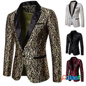 Mens Blazer Pocket Jacquard Regular Coat White Black Gold