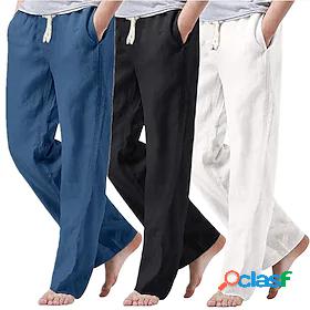 Mens Casual Drawstring Multiple Pockets Pants Inelastic