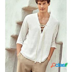 Mens Deep V Yoga Top Solid Color White Khaki Yoga T Shirt