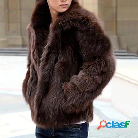 Mens Jacket Faux Fur Coat Fur Trim Regular Coat White Black