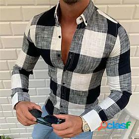 Men's Shirt Checkered Turndown Casual Daily Long Sleeve