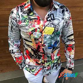 Mens Shirt Floral Bird Letter Classic Collar Street Casual