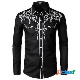 Mens Shirt Solid Colored Classic Collar Embroidered Tops