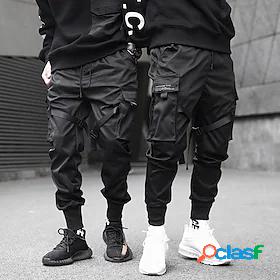 Mens Streetwear Ribbon Elastic Drawstring Design Jogger