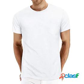 Mens T shirt Tee Solid Color Pocket Round Neck Casual Daily